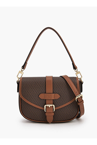 Celeste Monogram Print Crossbody Bag with Button Closure