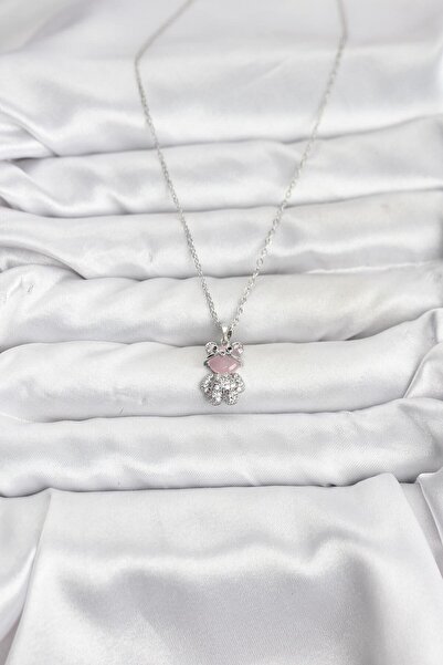 Lisinya سلسلة فولاذية 316L فضية اللون على شكل دب تيدي مرصعة بحجر الزركون - قل...