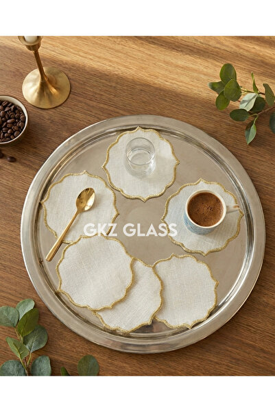 gkzglass home dekor 6 Pieces of Linen Fabric with Embroidered Coffee Side Coc...