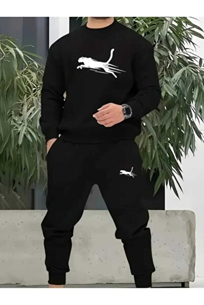 YK WEAR SET CU GULER ROTUND DIN BUMBAC CU IMPRIMEU PANTERĂ PENTRU BĂRBAȚI / F...