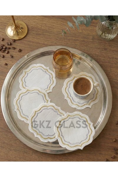 gkzglass home dekor 6 Linen Fabric Embroidered Coffee Side Cocktail Napkins & Coasters Serving Napkins