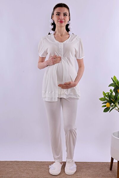 ByLohusa Effortt Ecru Maternity Maternity Pajama Set