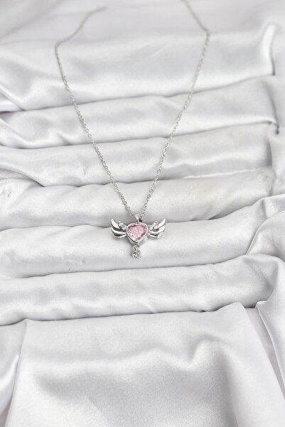 Lisinya سلسلة فولاذية 316L فضية اللون على شكل قلب مجنح مرصعة بحجر الزركون للن...