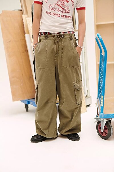 september island Jack Khaki Color Adjustable Waist Cargo Pants