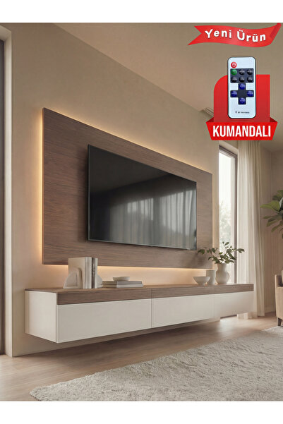 Platinreyon PURELINE LEDLİ DUVAR TV ÜNİTESİ 180 CM CEVİZ BEYAZ
