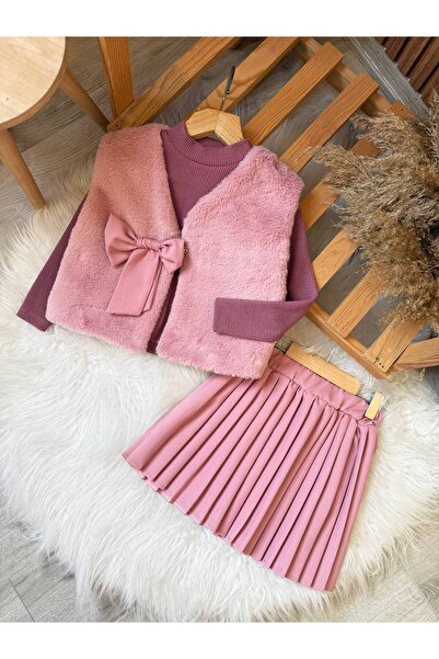 ARBİ kids Vestă pentru fete, fustă plisată din blană, țesătură dublă Badi Rep...