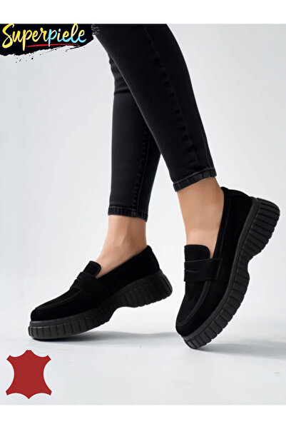 ANGEL BLUE Women's loafers made of natural suede leather with thick soles