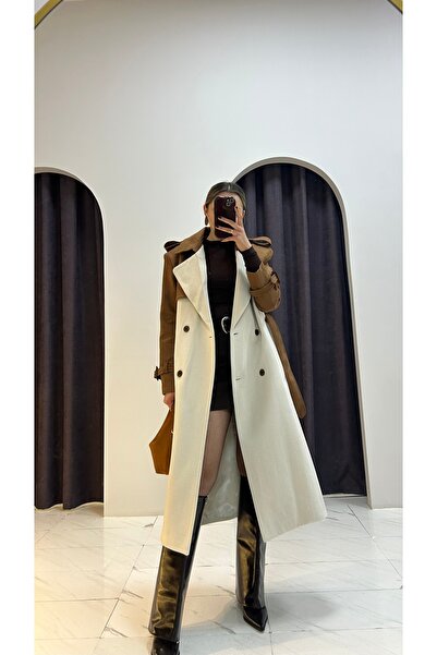 MERVENS Kolları Süet Detaylı Kuşaklı Kaban