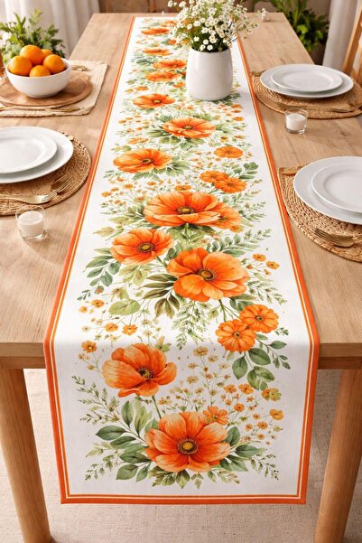 Elay Tekstil Çiçek Desenli Dijital Baskılı Runner