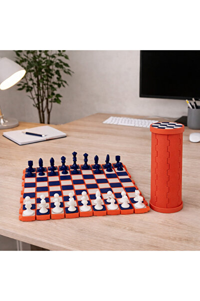 Sani Chess Set Sani, Tube, 196 X 192 mm, Red, Dark Blue, White
