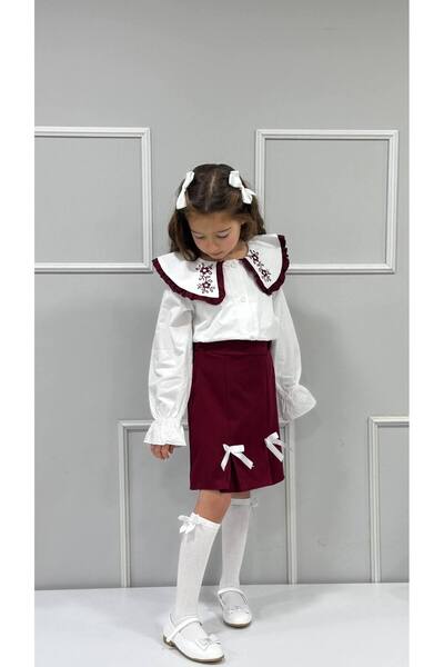 ARBİ kids Set elegant pentru fete din țesătură poplin guler tip Peter Pan și ...