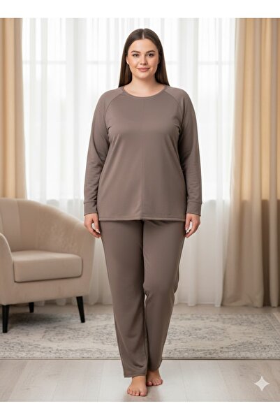 FAMESTEKSTİL Two-Thread Plus Size Smoked Tracksuit Set