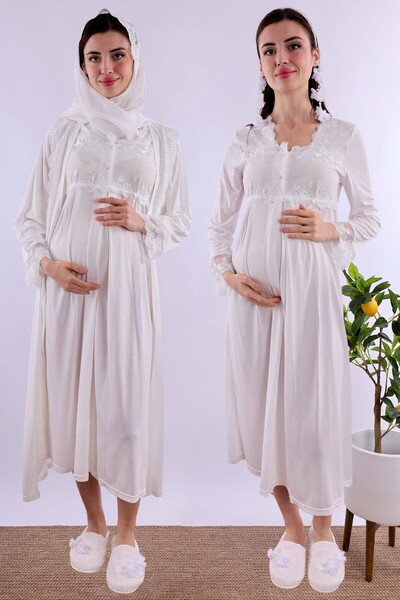 ByLohusa Effortt Ecru Hijab Dressing Gown Maternity Nightgown Set