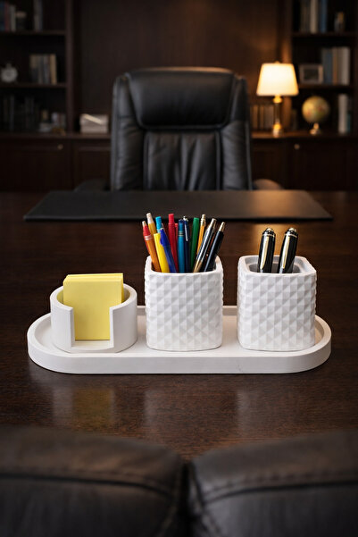 lufen deco Mermer Görünümlü Ofis Masaüstü Organizer Seti Post-it Tutucu Kalem...