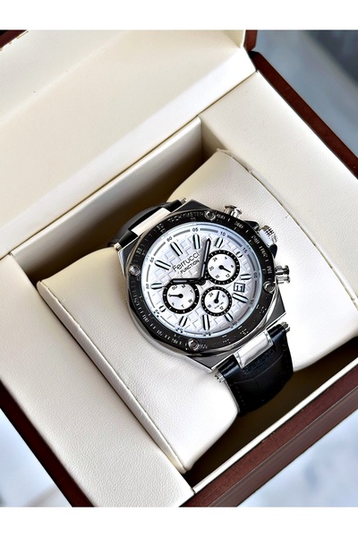Ferrucci Functional Black-White Color Leather Cord Men's Wristwatch