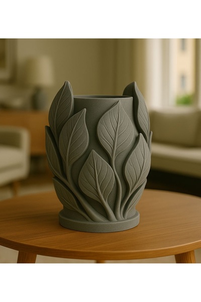 mays e commerce Yaprak Desenli Dekoratif Vazo | 3D Baskı PLA Plastik | Mat Be...