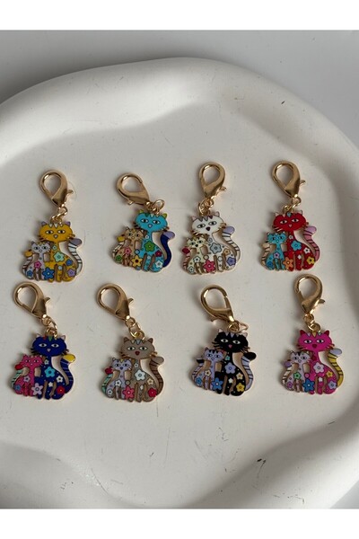 BHR AKSESUAR 8 bucăți de brelocuri colorate, mici, cu pisică inele (4,3 cm)