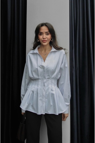 BRTC design Women's White Corset Shirt with Pencil Waist Detail