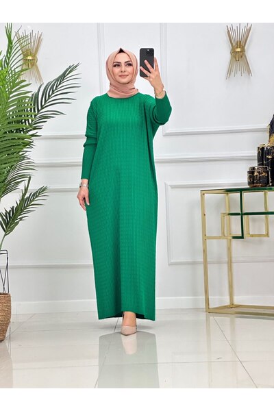 Summer Store Esila Hair Knitted Tricot Hijab Dress