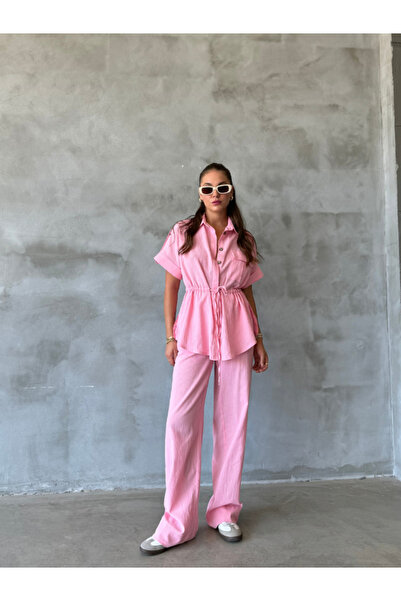 thelowely SET CĂMAȘĂ ȘI PANTALONI DIN IN CU TALIE STRÂNGĂTĂ