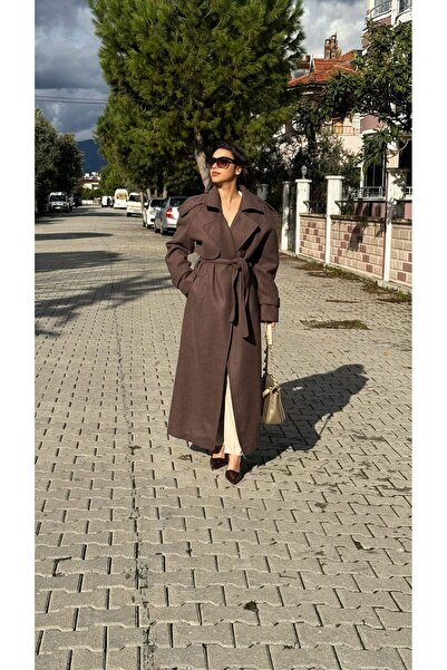 BENDİSTAR BUTİK KADIN KAHVERENGİ MAXİ BOY KAŞE KABAN