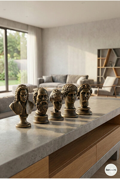 Dekoromi 5'li Filozof ve Antik Heykel Biblo Seti (12cm Boy) Dekoratif Büstler...