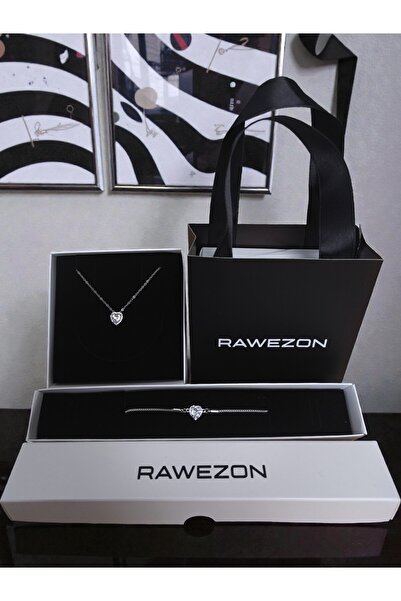 RAWEZON Nerovia Serisi Kutulu ve Çantalı Set- Çelik Beyaz Kalp Kolye-Bileklik...