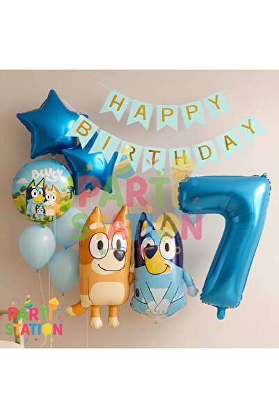 Parti Station Bluey ve Chilli Temalı 7 Yaş Folyo Balon Seti – Rakam Balonlu v...