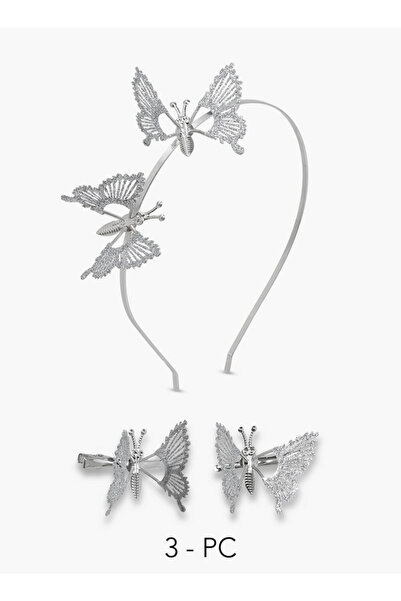 Flora Bella by Shoexpress Pack of 3 Hairband and Hair Clip with Butterfly Emb...