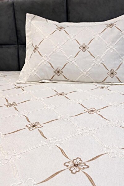 miar home perde tekstil Single Patterned Brown Detailed Bedspread Set Includi...