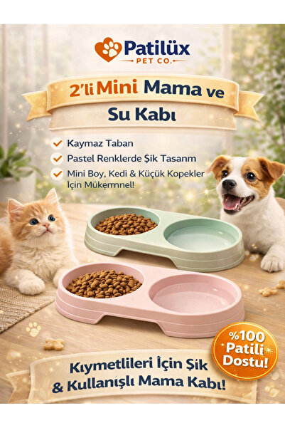 ikili mini kedi & Köpek Mama ve Su Kabı