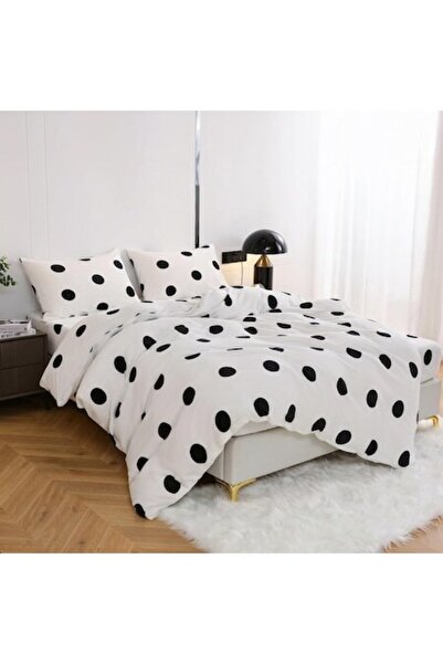 DXHOME Fleece Bed Linen, Warm, 155x220 cm, 2 Pillowcases 80x80 cm, White/Black