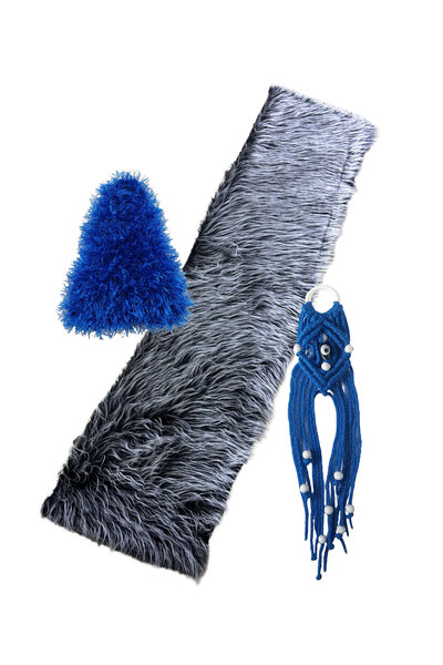 Bigohobi Gri Renkli Uzun Tüylü Torpido Koruma Örtüsü, Mavi Egsoz Püskül Süsü ...