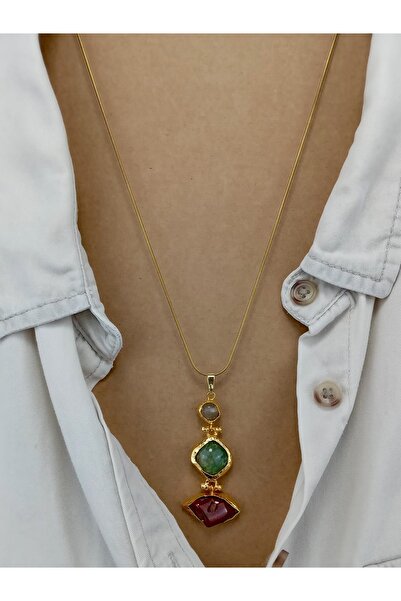 Orelia Takı Akik Taşlı El Yapımı Çelik Zincir Kolye