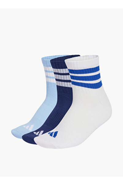 adidas جوارب رجالية متوسطة الطول مبطنة بثلاثة خطوط - طقم من 3 قطع