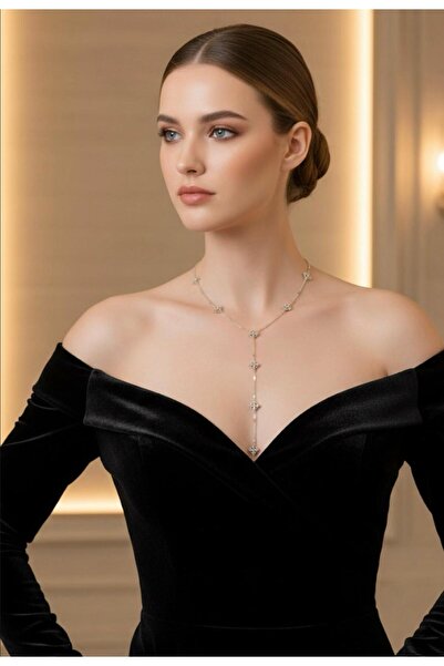 zyc Women's Zircon Clover Stone Y Model Steel Necklace