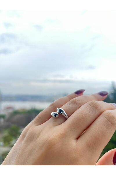Glowy&Co. Duo Drop Silver Color Tarnish Resistant Steel Modern Ring