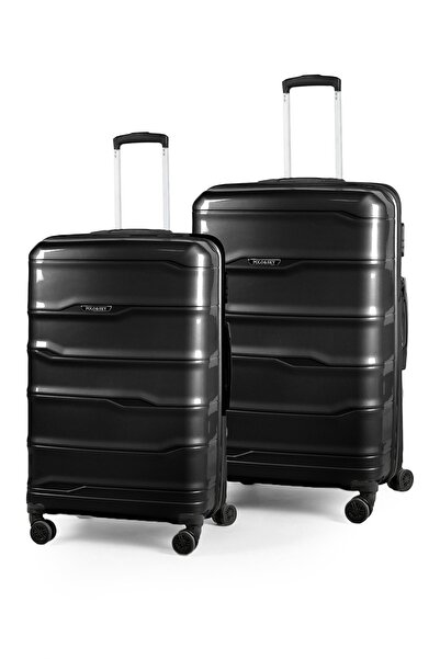 POLO&SKY Azra Model Siyah PP Kırılmaz 2'li Orta + Büyük Boy Valiz Seti