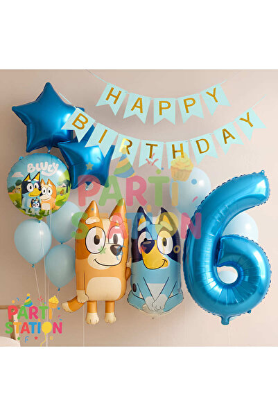 Parti Station Bluey ve Chilli Temalı 6 Yaş Folyo Balon Seti – Rakam Balonlu v...