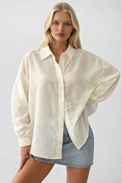 AuraWear Oversize İnce Kumaşlı Uzun Kollu Gömlek – Rahat Kesim)
