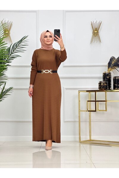 Summer Store Esila Hair Knitted Tricot Hijab Dress