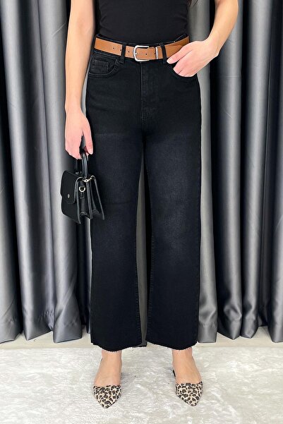 Noa&Noa بنطلون جينز نوا نوا بقصة مستقيمة وحزام مزين بالليزر - أسود