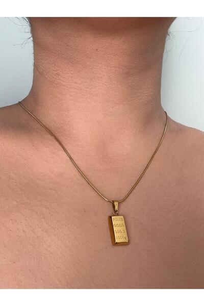 Stainless steelss Silindir Zincirli Külçe Altın Kolye