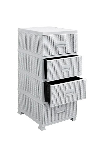 sterk PLASTIC STORAGE CABINET WITH 4 DRAWERS, RATTAN MODEL, 38 × 45 × 90 CM, ...