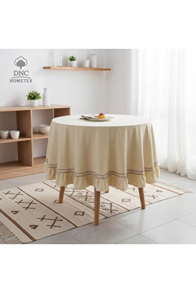 DNC HOMETEX مفرش طاولة من الكتان الأصفر الفاخر ذو حواف مكشكشة من السلسلة الخاصة