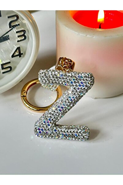 anahtarlık evreni Zircon Stone Letter White Color Keychain, Gift, Bag Ornamen...