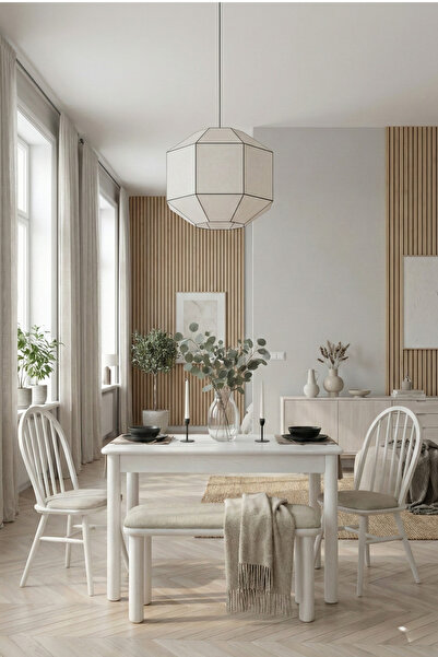 Woodenbend Freya Beyaz Ahşap Açılır Mutfak Masa Takımı 80x120 cm – Bench + 2 ...