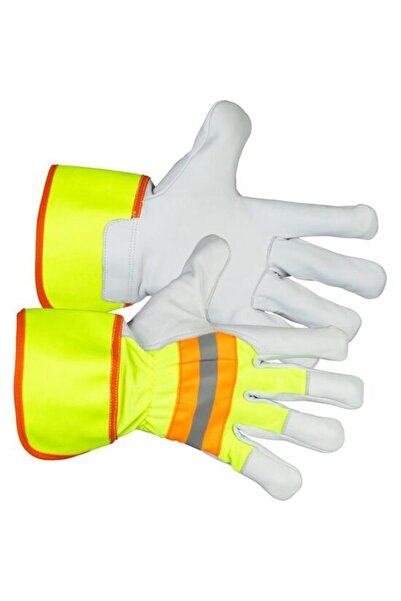 Evelise Polyester/leather gloves, reflective, white and yellow, size 09/L, St...