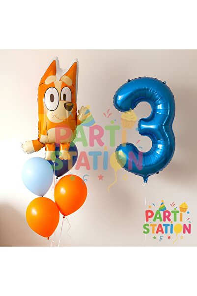 Parti Station Bluey Chilli Temalı 3 Yaş Folyo Balon Seti – Rakam Balonlu Doğu...