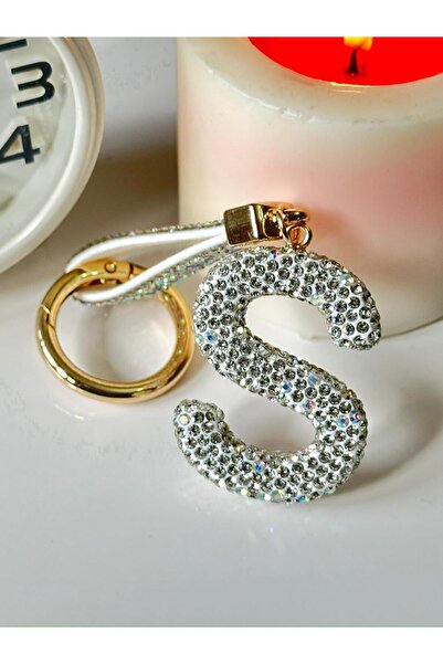 anahtarlık evreni Zircon Stone Letter White Color Keychain, Gift, Bag Ornamen...